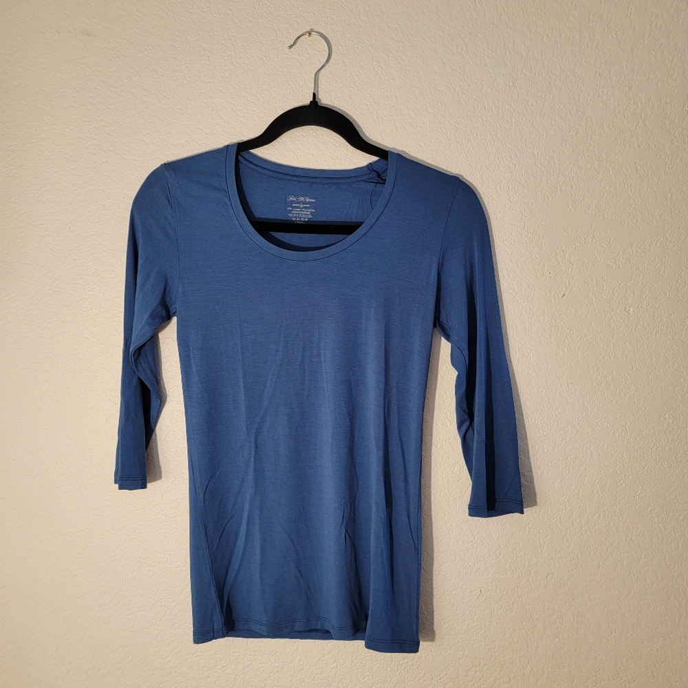 Saks Fifth Avenue Teal Blue Long Sleeve Scoop Neck Top - Picture 10 of 10